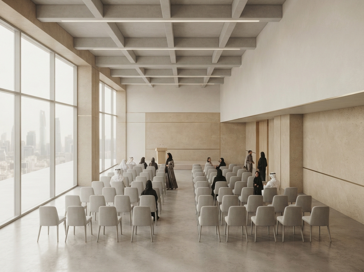 Full session hall with guests seated, capacity 50 guests